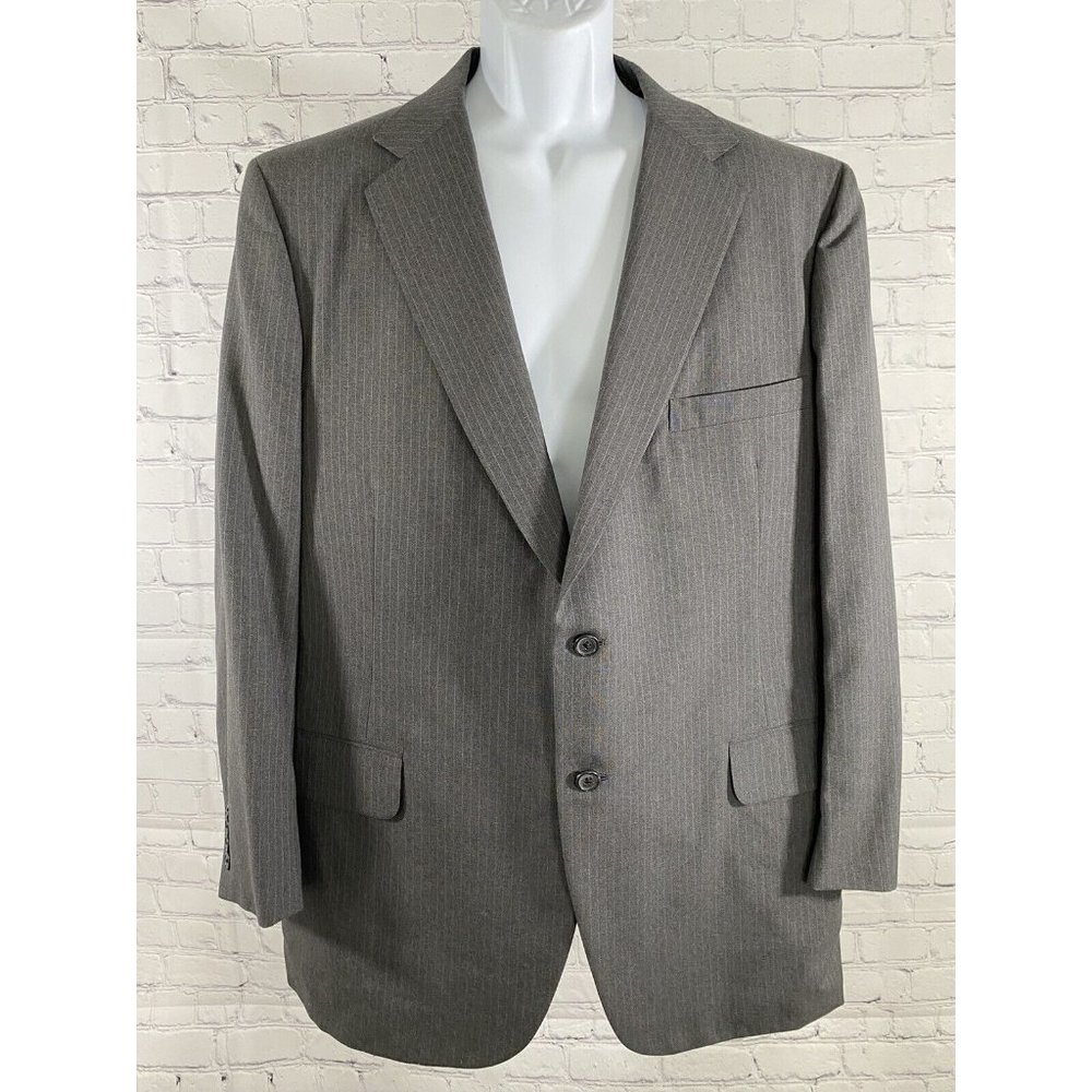 VTG Hand Made Elia Levi Gray Pin Striped 2 Button Blazer Jacket 44 *